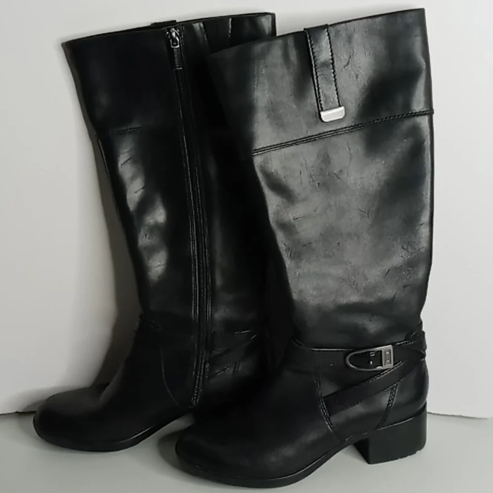 Bandolino+ BD - BAYA - Tall Leather Boots w/Buckle Detail- Black - size 6M